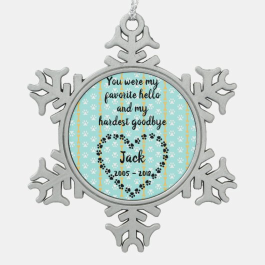 パーソナライズな犬の記念物 スノーフレークピューターオーナメント (正面)