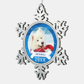 パーソナライズな犬は|の写真のクリスマスを飾ります スノーフレークピューターオーナメント (右)