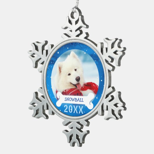 パーソナライズな犬は|の写真のクリスマスを飾ります スノーフレークピューターオーナメント (右)