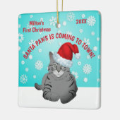 パーソナライズな猫の初めてのクリスマスのオーナメント セラミックオーナメント (左)