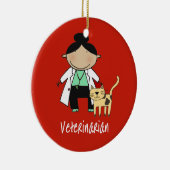 パーソナライズな猫を持つ獣医の女性 セラミックオーナメント (右)