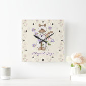 パーソナライズな猫、花および足のプリントの柱時計 スクエア壁時計 (ホーム)