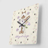 パーソナライズな猫、花および足のプリントの柱時計 スクエア壁時計 (傾斜)