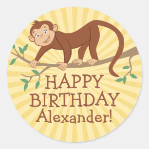 パーソナライズな猿の子供の誕生日のステッカー ラウンドシール