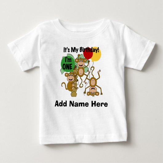 パーソナライズな猿の輝やきの第1誕生日のTシャツ ベビーTシャツ (正面)
