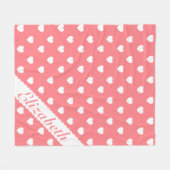 パーソナライズな珊瑚のピンクおよび白いハート フリースブランケット (正面(横))