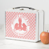 パーソナライズな珊瑚のピンクのバニー及びギンガムパターン メタルランチボックス (インサイチュ)