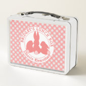 パーソナライズな珊瑚のピンクのバニー及びギンガムパターン メタルランチボックス (裏面)