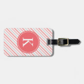 パーソナライズな珊瑚のピンクの灰色のストライプパターン ラゲッジタグ (正面横)