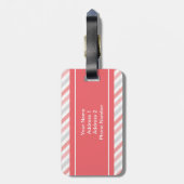 パーソナライズな珊瑚のピンクの灰色のストライプパターン ラゲッジタグ (裏面縦)