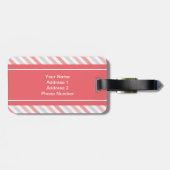 パーソナライズな珊瑚のピンクの灰色のストライプパターン ラゲッジタグ (裏面横)