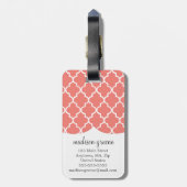 パーソナライズな珊瑚のモロッコのタイルの格子 ラゲッジタグ (裏面縦)