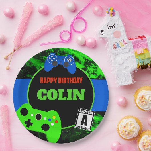 パーソナライズな男の子のビデオゲームの誕生会 ペーパープレート (パーティー)