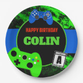 パーソナライズな男の子のビデオゲームの誕生会 ペーパープレート (正面)