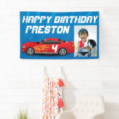 パーソナライズな男の子のレースカーの誕生会の写真 横断幕 (インサイチュ)