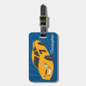 パーソナライズな男の子の荷物のラベル-黄色いレーサー ラゲッジタグ (正面縦)