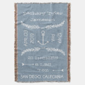 パーソナライズな男の赤ちゃんの発表または誕生の記録 スローブランケット (正面縦)