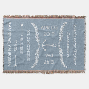 パーソナライズな男の赤ちゃんの発表または誕生の記録 スローブランケット