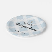 パーソナライズな男の赤ちゃんの青い洗礼及び金ゴールドの十字 ペーパープレート (アングル)