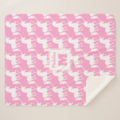 パーソナライズな白いユニコーンのシルエットパターンピンク シェルパブランケット (正面(横))