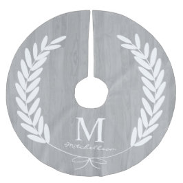 パーソナライズな白い月桂樹の灰色の木製の穀物- ブラッシュドポリエステルツリースカート