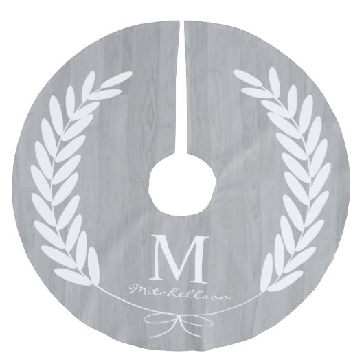 パーソナライズな白い月桂樹の灰色の木製の穀物- ブラッシュドポリエステルツリースカート (正面)