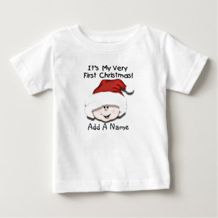 パーソナライズな白人のベビーの第1クリスマスのTシャツ ベビーTシャツ