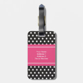 パーソナライズな白黒のピンクの水玉模様 ラゲッジタグ (裏面縦)