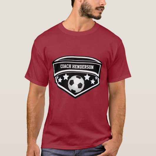 パーソナライズな白黒サッカーのコーチ Tシャツ (正面)