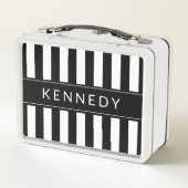 パーソナライズな白黒ストライプのなランチボックス メタルランチボックス (裏面)