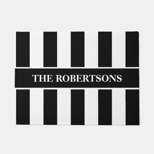 パーソナライズな白黒ストライプのな玄関マット ドアマット (正面)