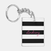 パーソナライズな白黒ストライプのなKeychain キーホルダー (正面左)