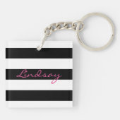 パーソナライズな白黒ストライプのなKeychain キーホルダー (裏面)