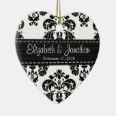 パーソナライズな白黒ダマスク織の結婚式の引き出物 セラミックオーナメント (右)