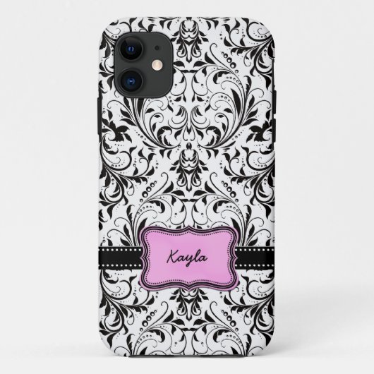 パーソナライズな白黒ダマスク織 Case-Mate iPhoneケース (裏面)