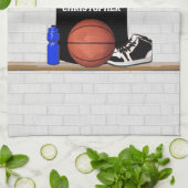 パーソナライズな白黒バスケットボールジャージー キッチンタオル (折り畳み)