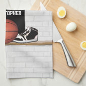 パーソナライズな白黒バスケットボールジャージー キッチンタオル (四つ折り)