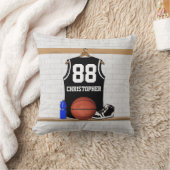 パーソナライズな白黒バスケットボールジャージー クッション (ブランケット)