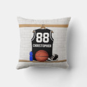 パーソナライズな白黒バスケットボールジャージー クッション (裏面)