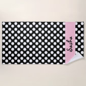 パーソナライズな白黒水玉模様のビーチタオル ビーチタオル (正面)