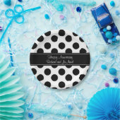 パーソナライズな白黒水玉模様の紙皿 ペーパープレート (パーティー)