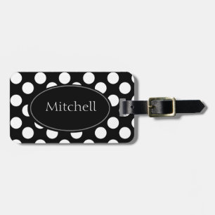 パーソナライズな白黒水玉模様の荷物のラベル ラゲッジタグ