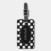 パーソナライズな白黒水玉模様の荷物のラベル ラゲッジタグ (正面縦)