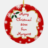 パーソナライズな着物の女の子のクリスマスの漫画 セラミックオーナメント (裏面)