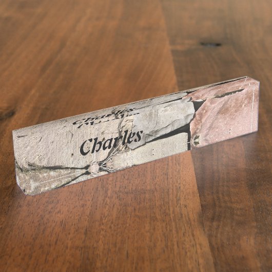 パーソナライズな石の壁 デスクネームプレート (側面)