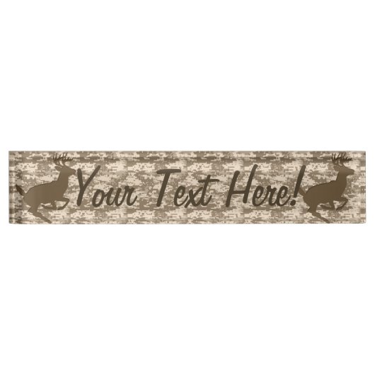 パーソナライズな砂漠のデジタルカムフラージュのシカの迷彩柄 デスクネームプレート (正面)