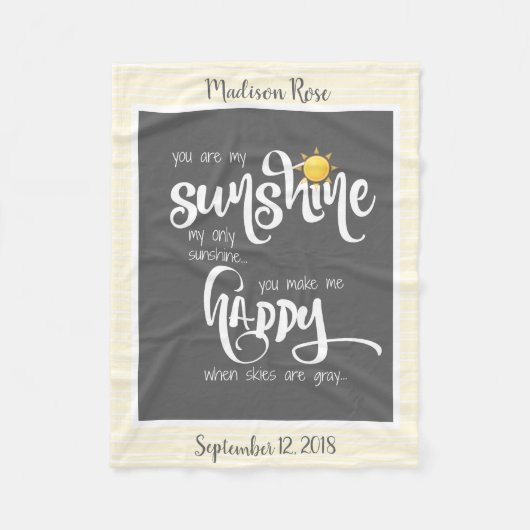 パーソナライズな私の日光、灰色か黄色です フリースブランケット (正面)