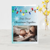 パーソナライズな私達の初めてのクリスマス、お父さんおよび子供 カード (黄色い花)