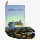 パーソナライズな突堤を渡す遊航船 ラージクリスマスストッキング (正面)