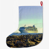 パーソナライズな突堤を渡す遊航船 ラージクリスマスストッキング (裏面)